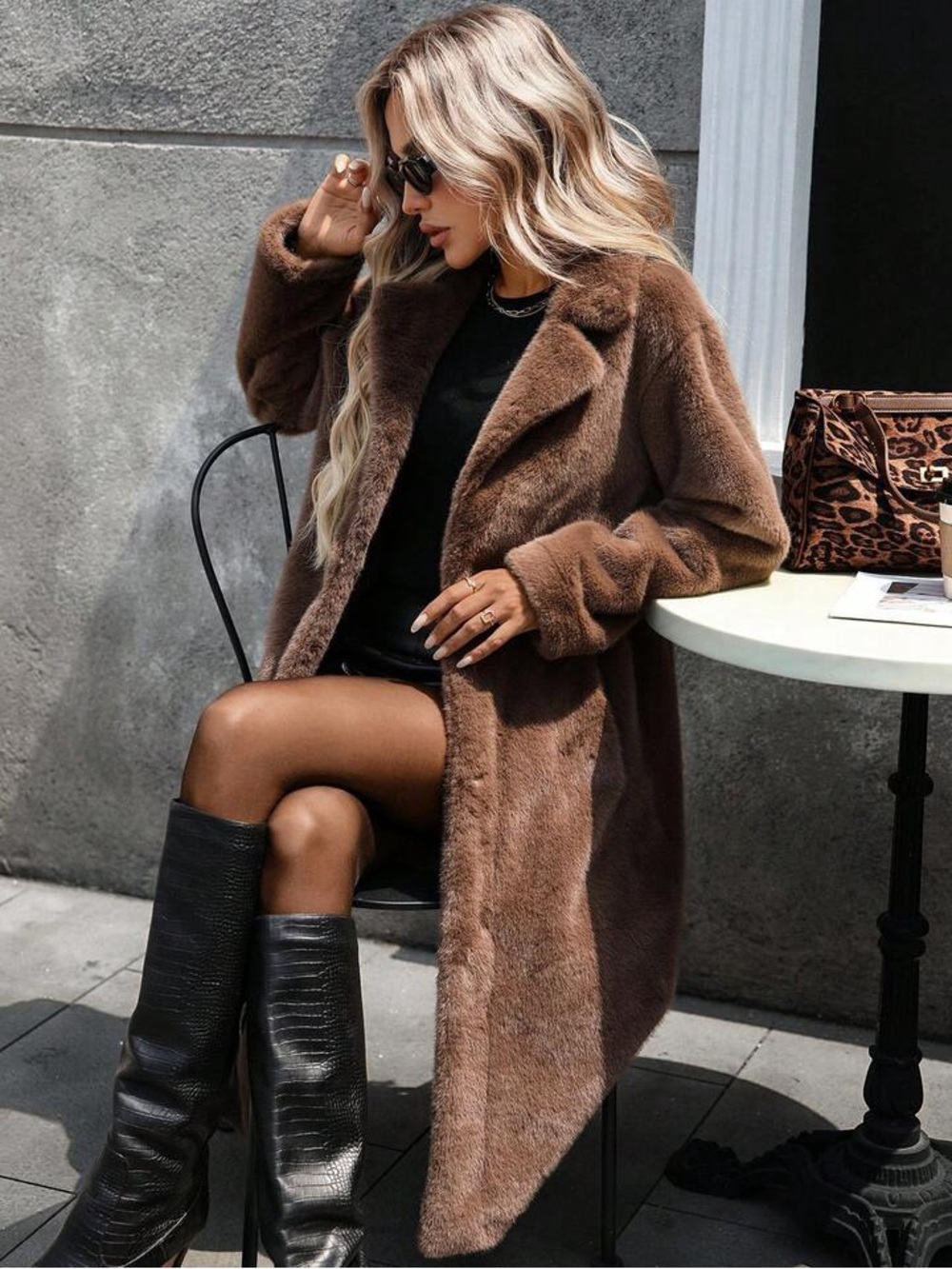 Plush Brown Faux Fur Long Coat for Women plush teddy trench coat
